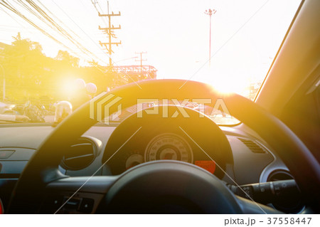 Sunset Scenery Car Drive. 37558447