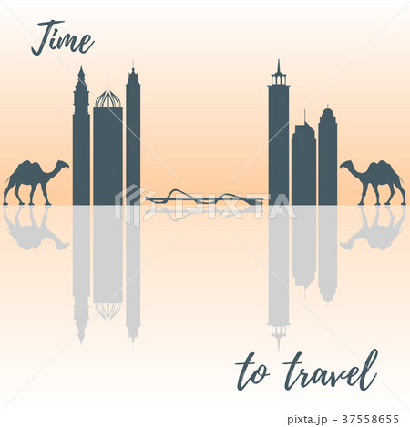 Famous skyscrapers of the world, bridge and camels Famous skyscrapers of the world, bridge and camels 37558655