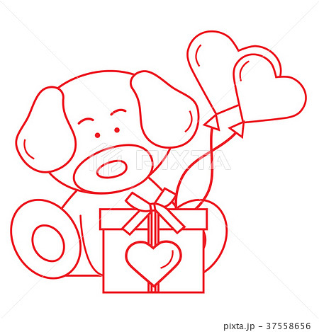 puppy with gift, hearts and balloons Valentine's 37558656