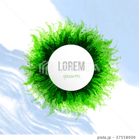 Circle with green grass and blue sky. Vector 37558930