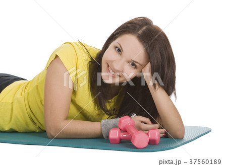 Attractive young female with fitness dumbbells 37560189