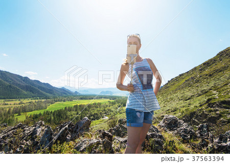 Woman taking selfie on mobile phone 37563394