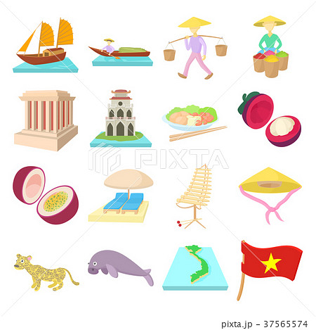 Vietnam Icons Set Cartoon Styleのイラスト素材