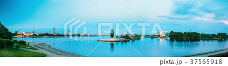 Riga, Latvia. Panoramic View Of Daugava Or Western Riga, Latvia. Panoramic View Of Daugava Or Western 37565918