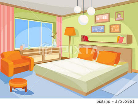 cartoon illustration interior orange-blue bedroom 37565961
