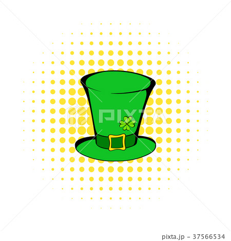 Green leprechaun cylinder hat icon, comics style 37566534