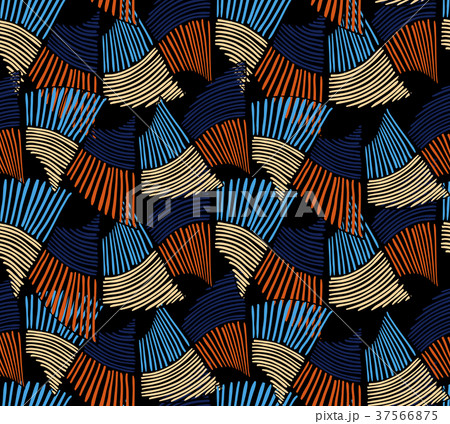 Wavy trapezoids striped blue yellow orange 37566875