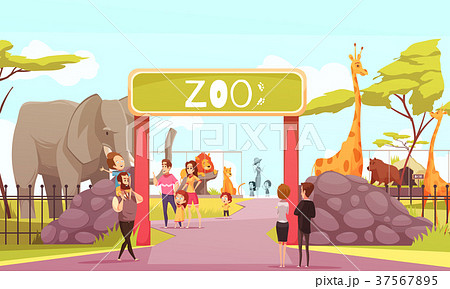 Zoo Entrance Gate Cartoon Illustration のイラスト素材