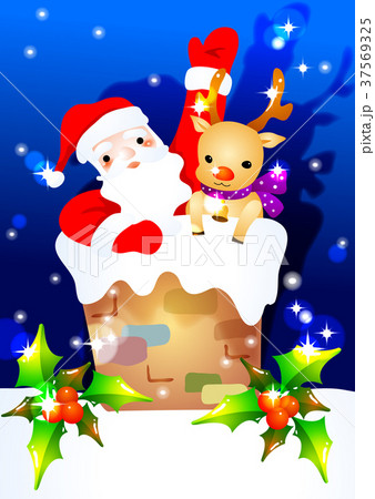 クリスマス サンタクロース 煙突のイラスト素材