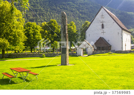 Antique traditional norwegian church. Kinsarvik 37569985