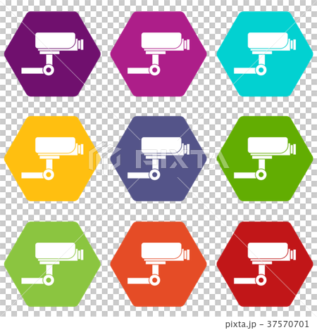 CCTV camera icon set color hexahedron CCTV camera icon set color hexahedron 37570701