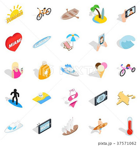 Beach entertainment icons set, isometric style Beach entertainment icons set, isometric style 37571062