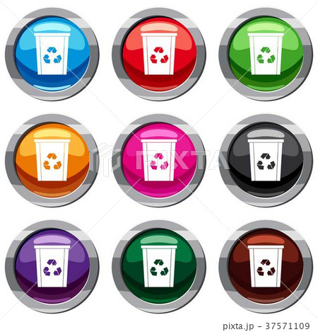 Trash bin with recycle symbol set 9 collection Trash bin with recycle symbol set 9 collection 37571109