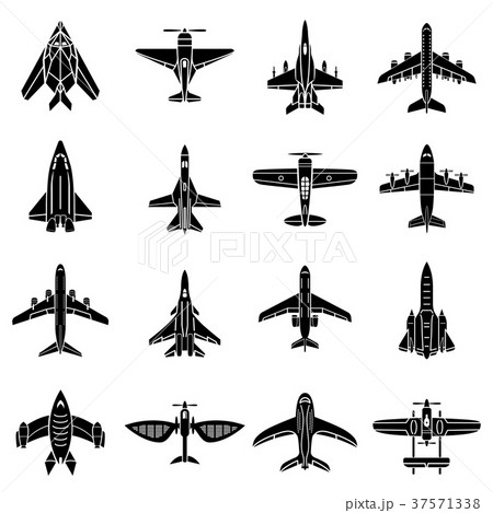 Airplane Top View Icons Set Simple Styleのイラスト素材