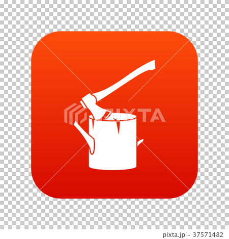 Axe stuck in a tree stump icon digital red 37571482
