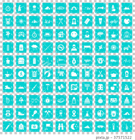100 family camping icons set grunge blue 37571522