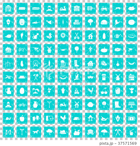 100 farm icons set grunge blue 37571569