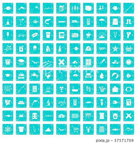 100 fish icons set grunge blue 37571709