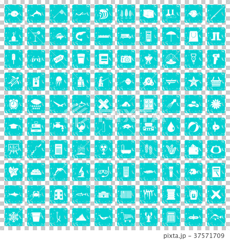 100 fish icons set grunge blue 37571709