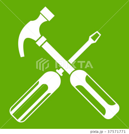 Hammer and screwdriver icon green 37571771