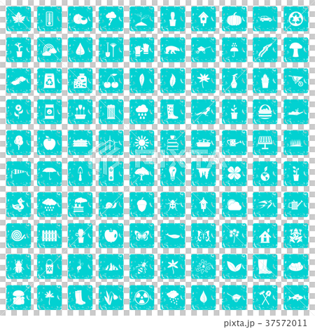 100 garden stuff icons set grunge blue 37572011