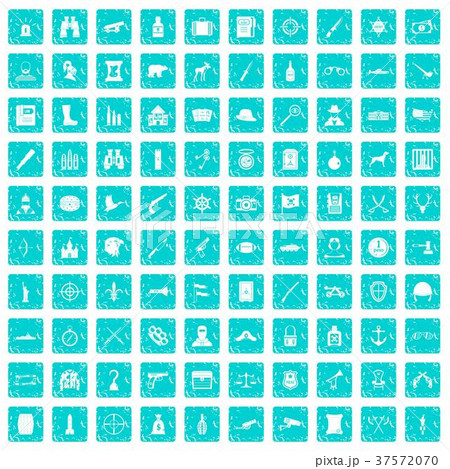 100 guns icons set grunge blue 37572070