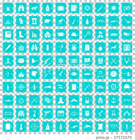 100 guns icons set grunge blue 37572070