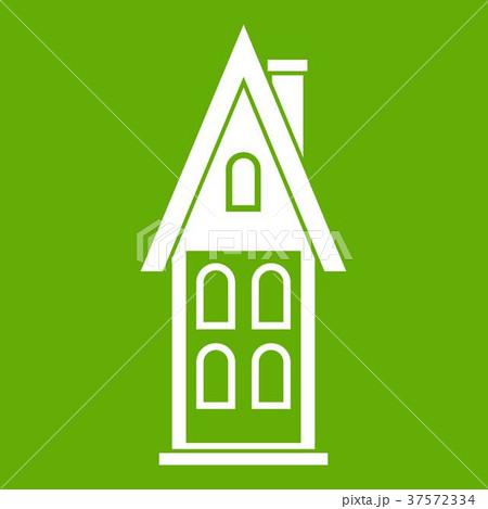 Two storey house with attic icon green 37572334
