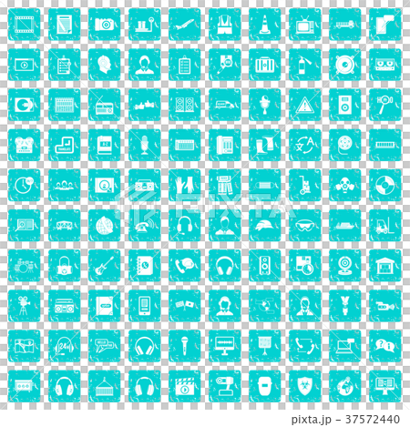 100 headphones icons set grunge blue 100 headphones icons set grunge blue 37572440
