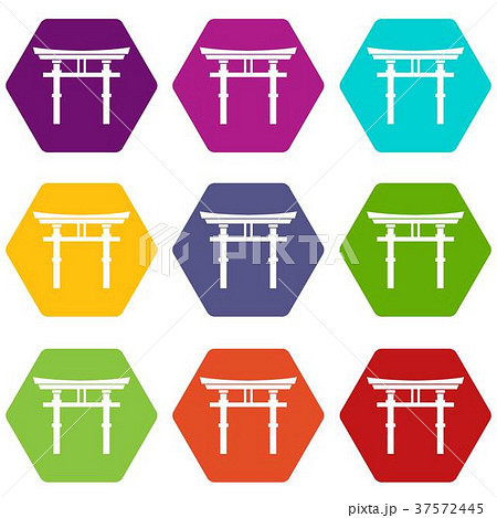 Japanese torii icon set color hexahedron Japanese torii icon set color hexahedron 37572445