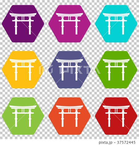 Japanese torii icon set color hexahedron Japanese torii icon set color hexahedron 37572445