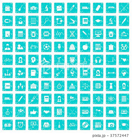 100 hi-school icons set grunge blue 37572447