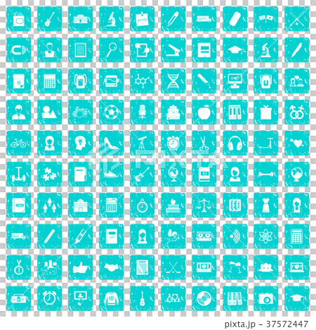 100 hi-school icons set grunge blue 37572447