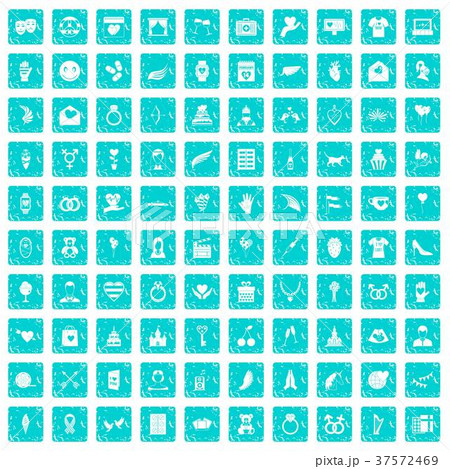 100 heart icons set grunge blue 37572469