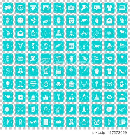 100 heart icons set grunge blue 37572469