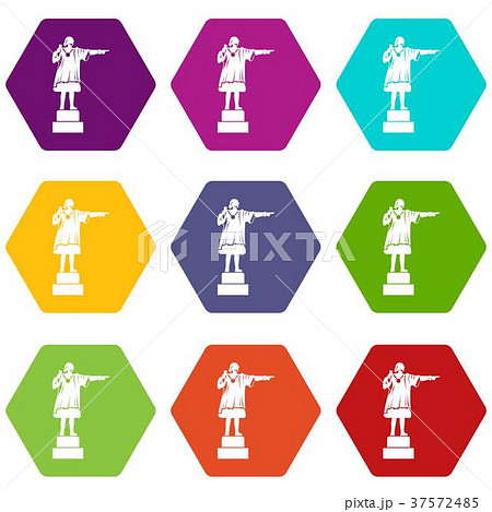 Columbus monument icon set color hexahedron 37572485