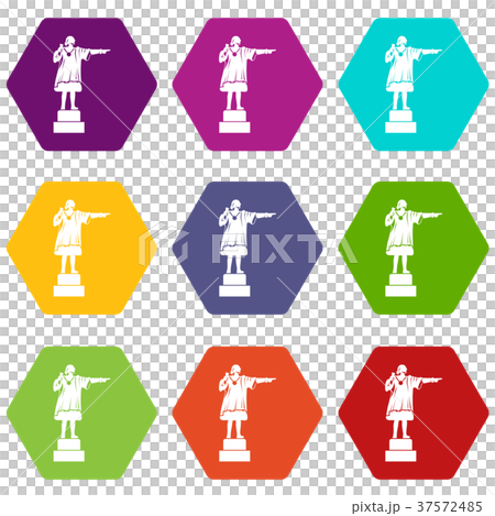 Columbus monument icon set color hexahedron 37572485