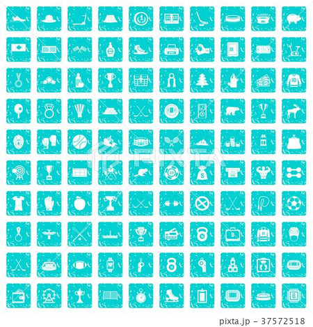 100 hockey icons set grunge blue 37572518