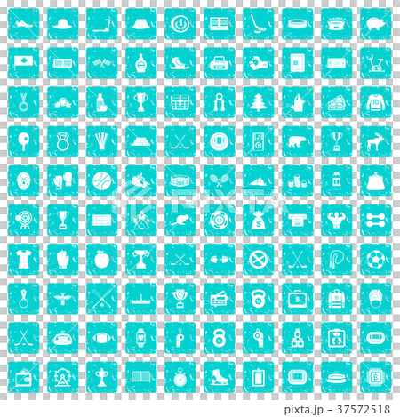 100 hockey icons set grunge blue 37572518