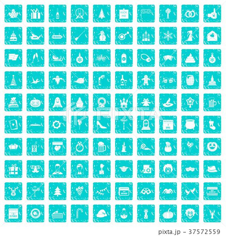 100 holidays icons set grunge blue 37572559
