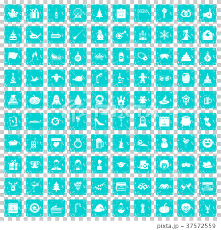 100 holidays icons set grunge blue 37572559