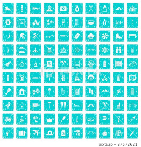 100 holidays family icons set grunge blue 37572621