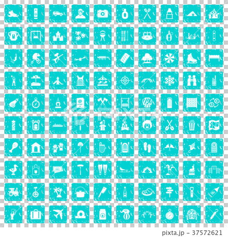 100 holidays family icons set grunge blue 37572621