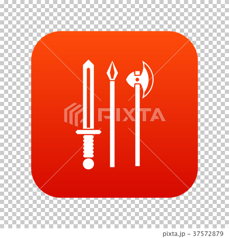 Ancient weapon sword, pick and axe icon digital red 37572879