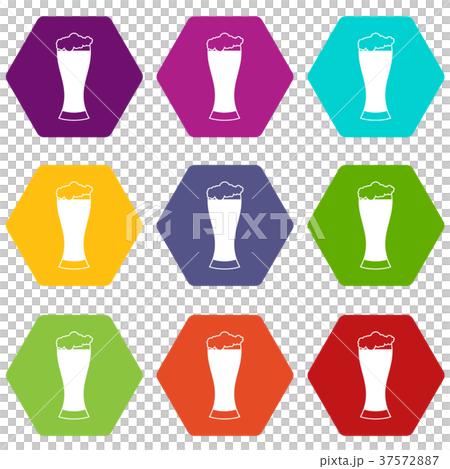 Glass of beer icon set color hexahedron 37572887