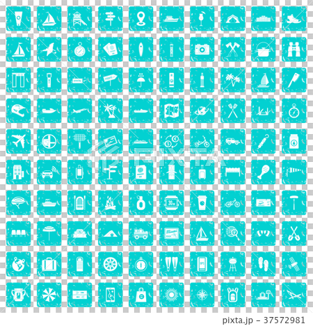 100 journey icons set grunge blue 37572981