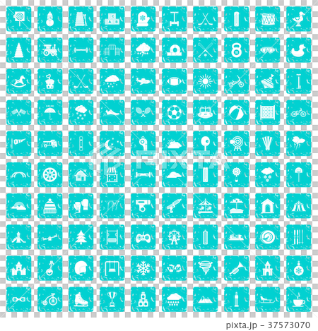 100 kids games icons set grunge blue 37573070