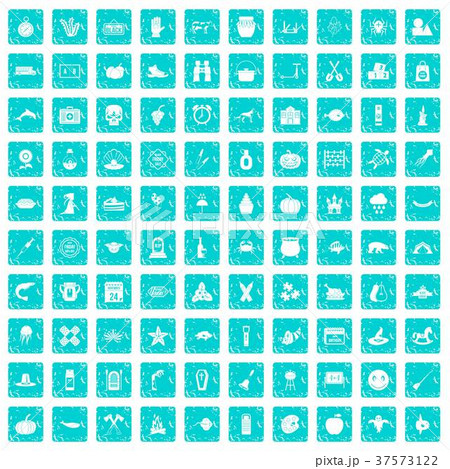 100 autumn holidays icons set grunge blue 37573122