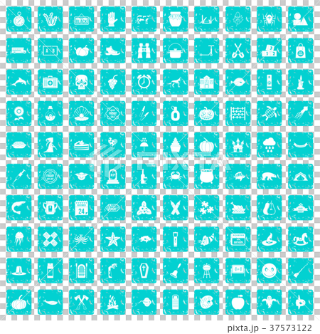 100 autumn holidays icons set grunge blue 37573122