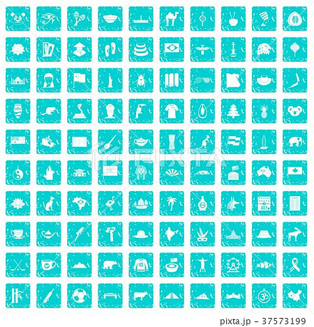 100 landmarks icons set grunge blue 37573199